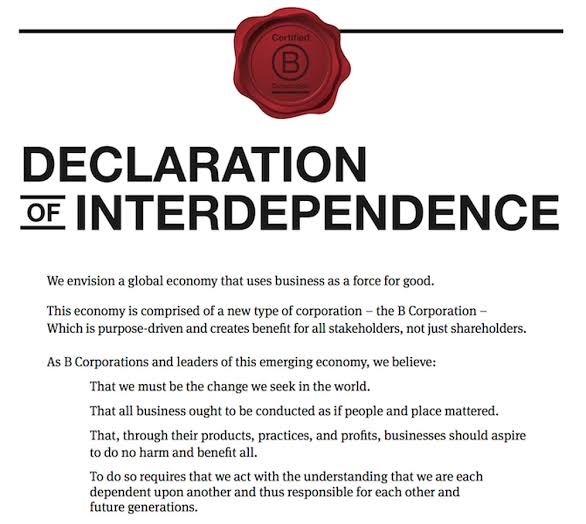 b corp declaration of interdependence